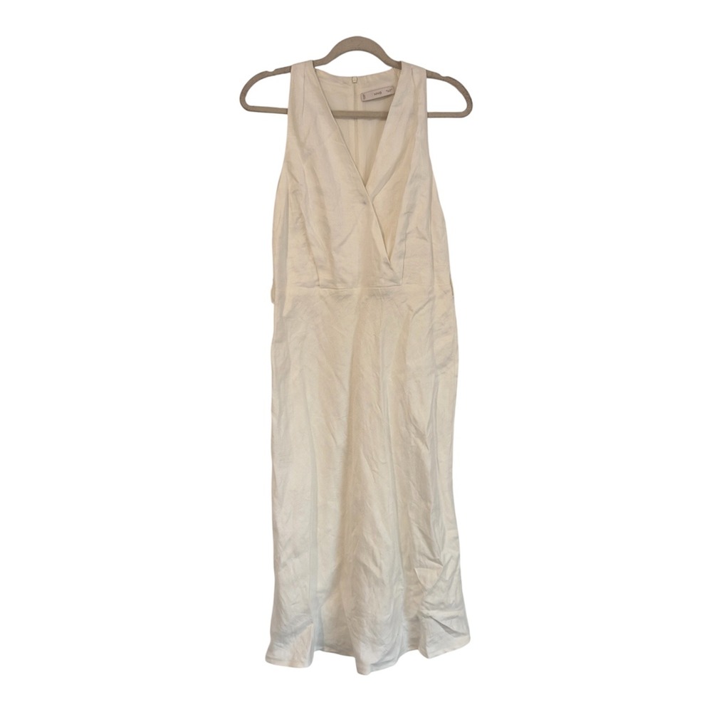 Mango MNG Womens White Wrap V-Neck Sleeveless Textured Midi Dress Size Small